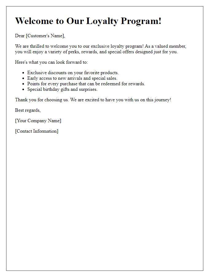 Letter template of welcome to our loyalty program