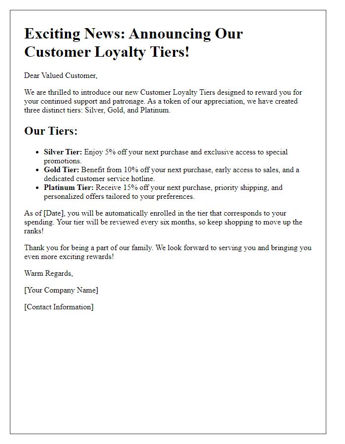 Letter template of Announcing Our Customer Loyalty Tiers