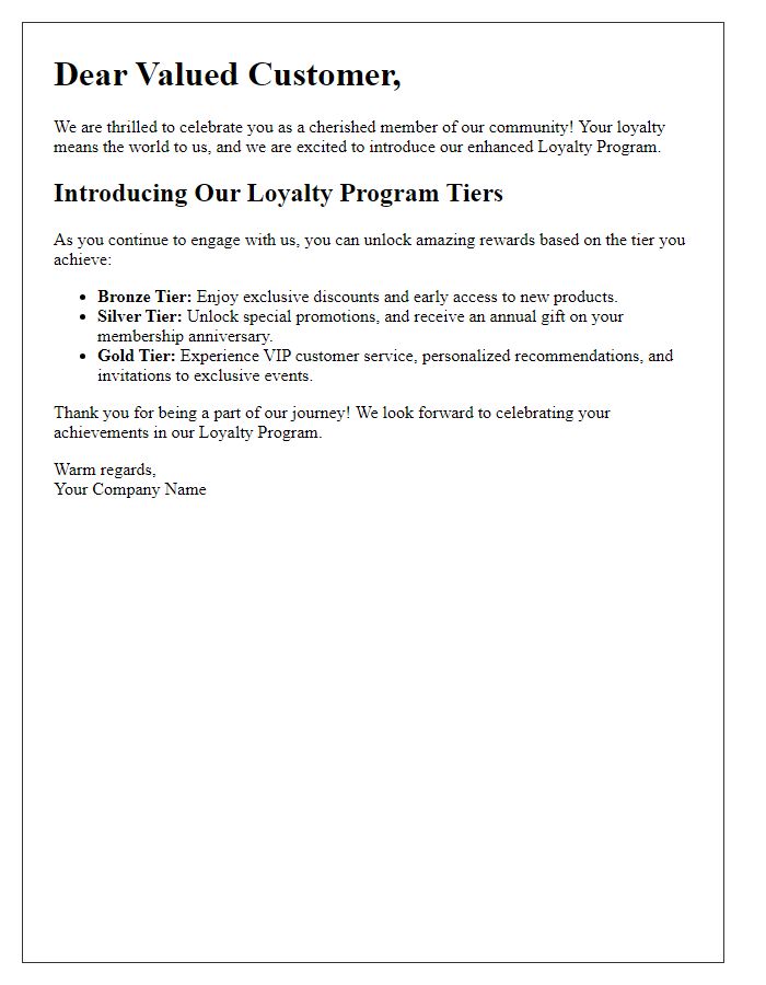 Letter template of Celebrating You with Our Loyalty Program Tiers