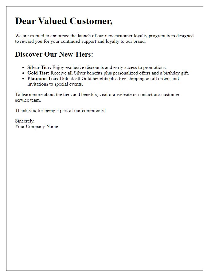 Letter template of Discover Our New Tiers for Customer Loyalty