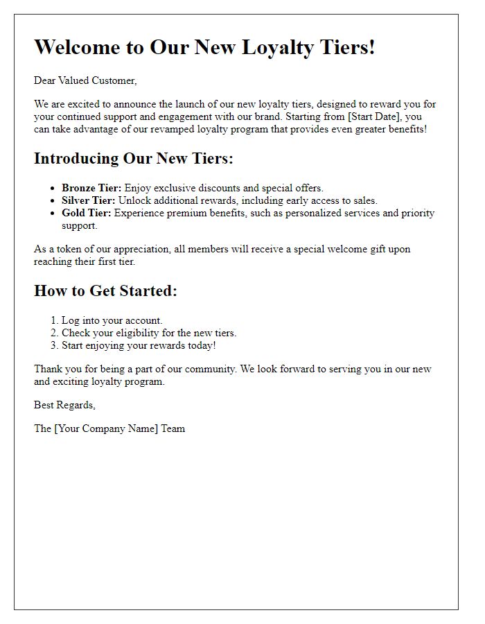 Letter template of Welcoming You to Our New Loyalty Tiers