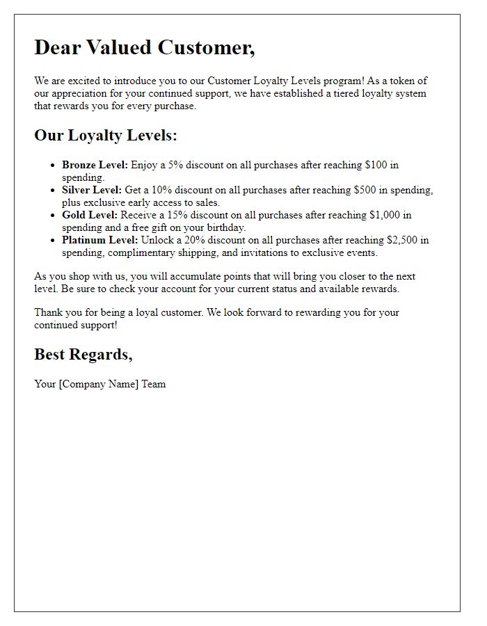 Letter template of Your Guide to Our Customer Loyalty Levels