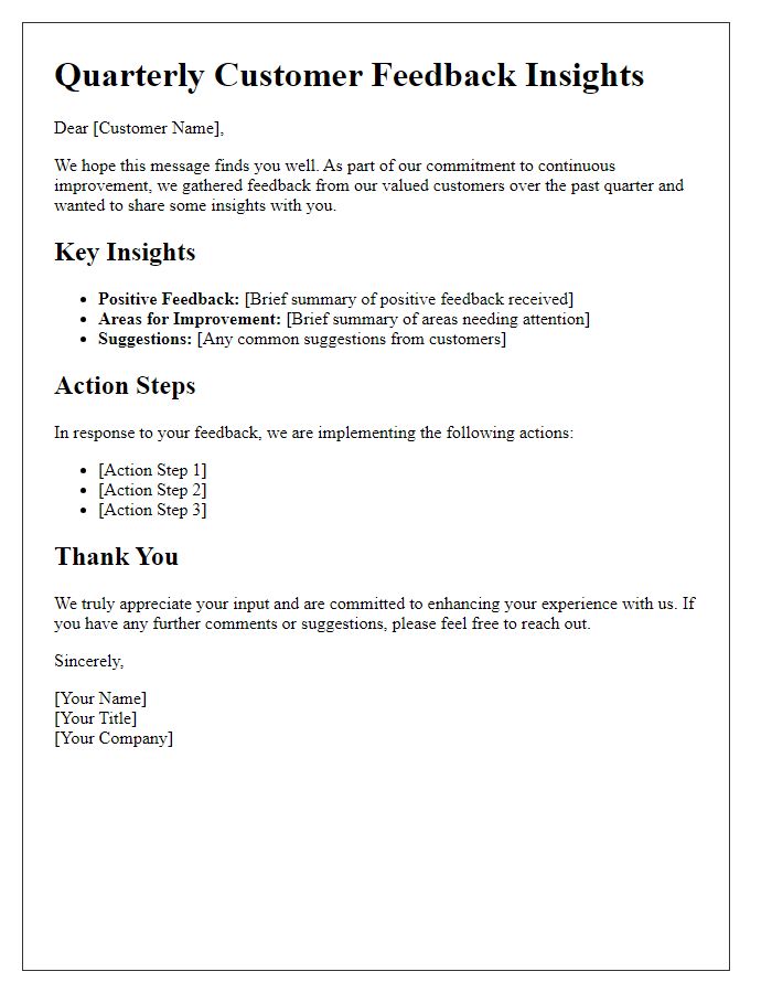 Letter template of quarterly customer feedback insights