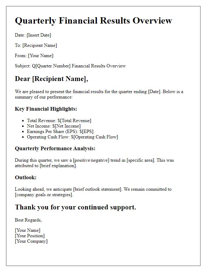 Letter template of quarterly financial results overview