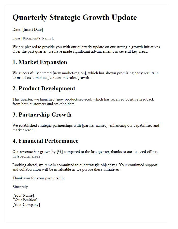 Letter template of quarterly strategic growth update