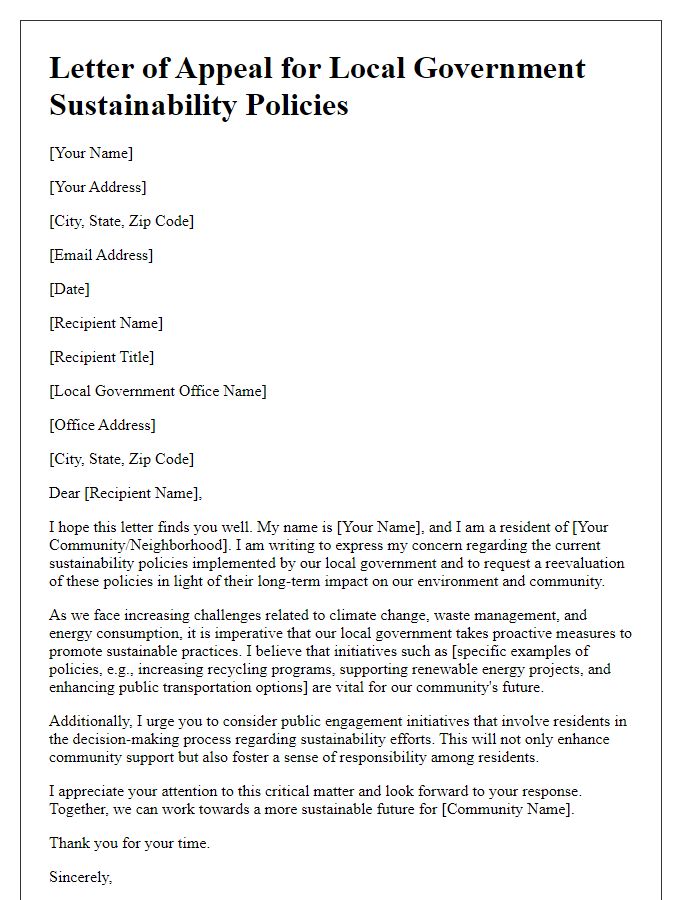 Letter template of appeal for local government sustainability policies