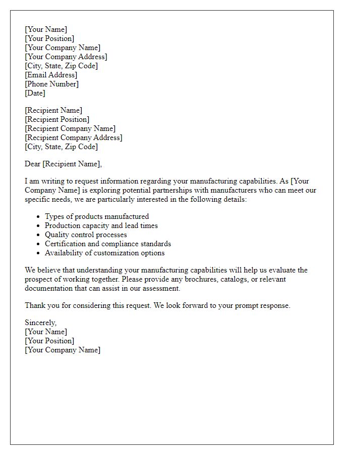 Letter template of request for information on manufacturing capabilities