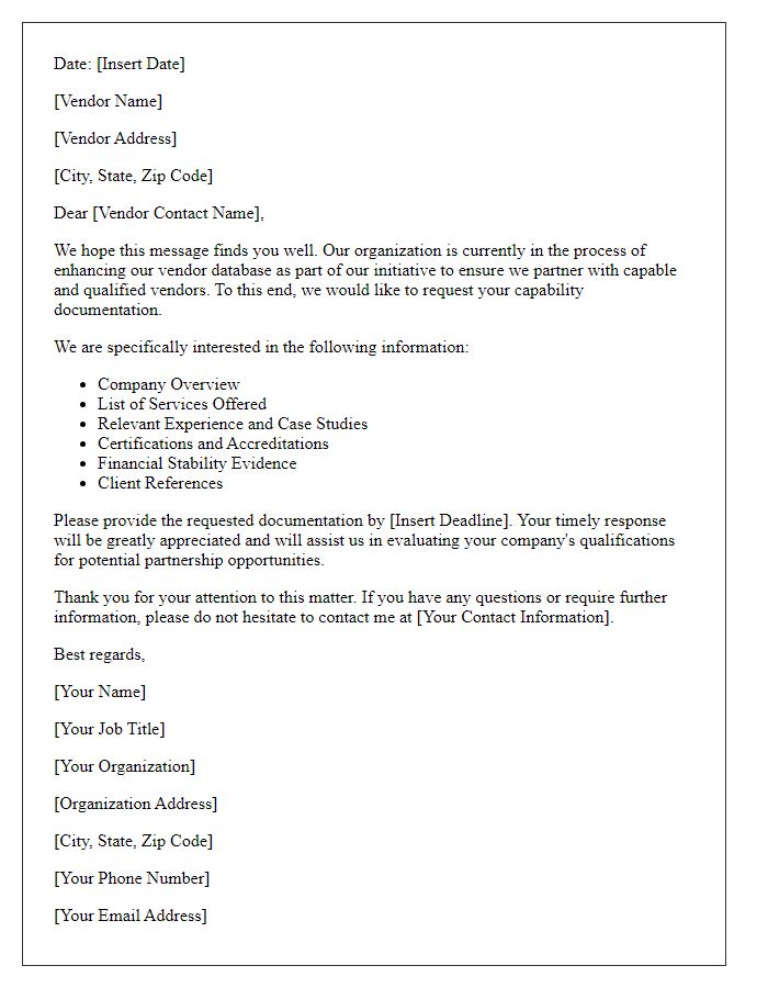 Letter template of solicitation for vendor capability documentation