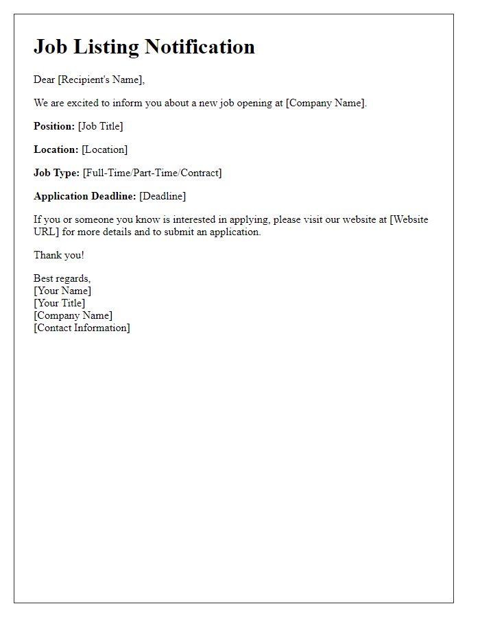 Letter template of Job Listing Notification