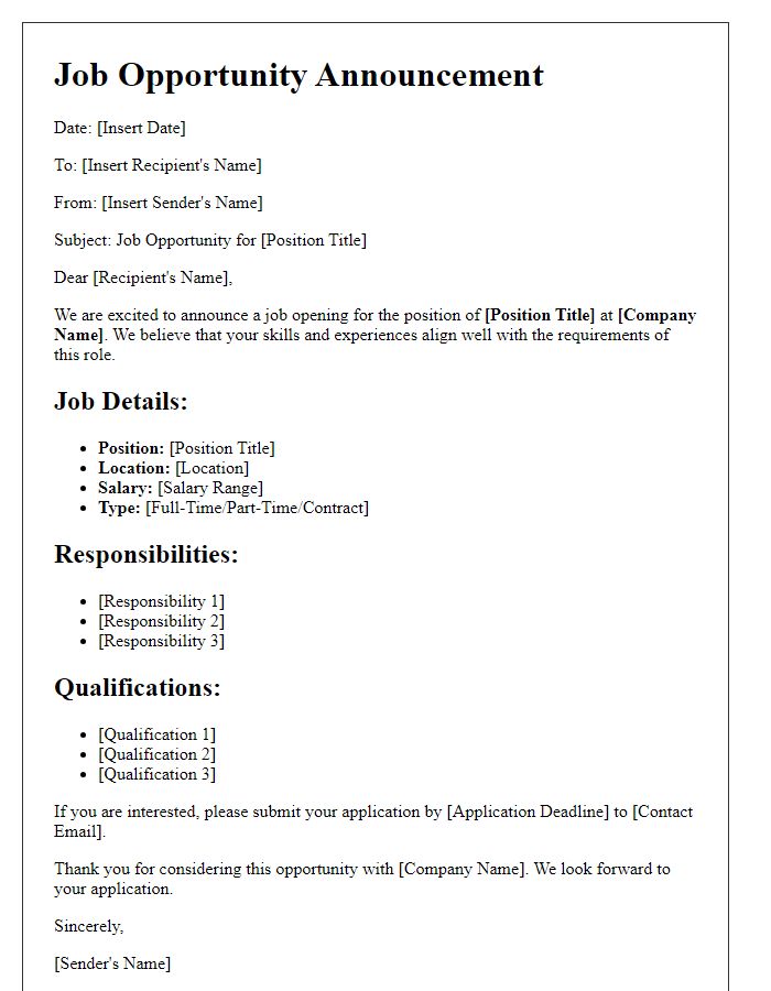 Letter template of Job Opportunity Announcement