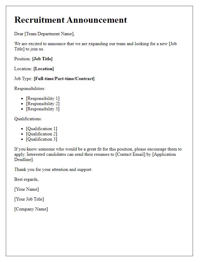 Letter template of Recruitment Announcement