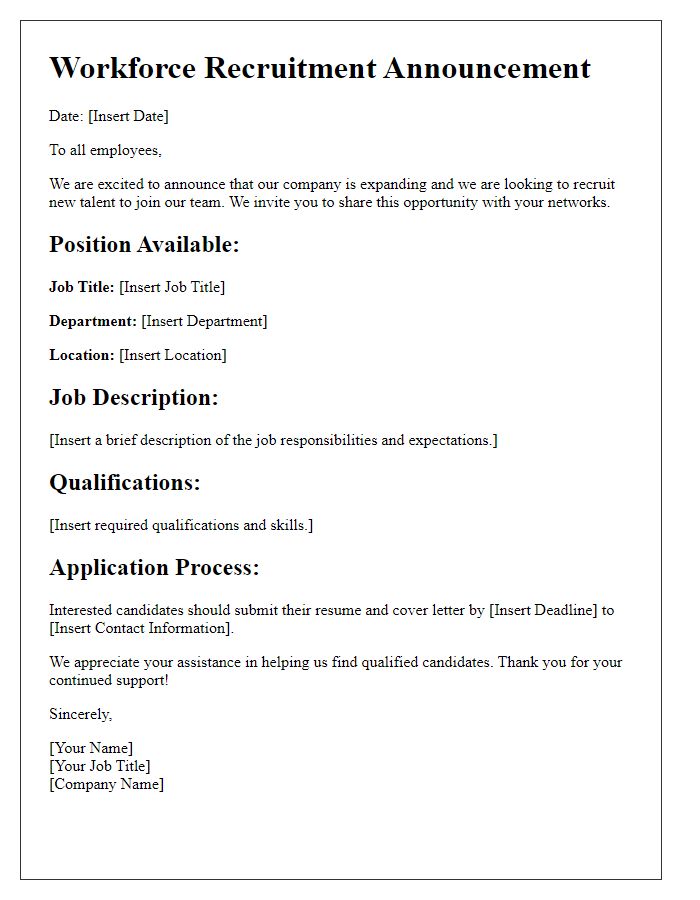 Letter template of Workforce Recruitment Announcement