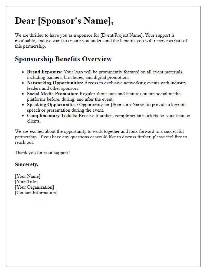 Letter template of sponsorship benefits overview