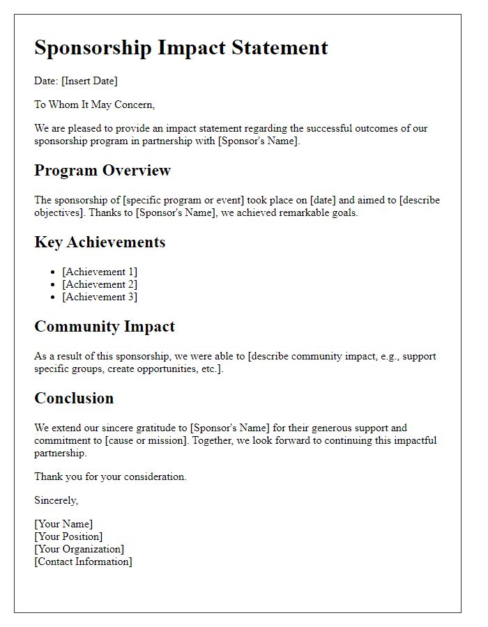 Letter template of sponsorship impact statement