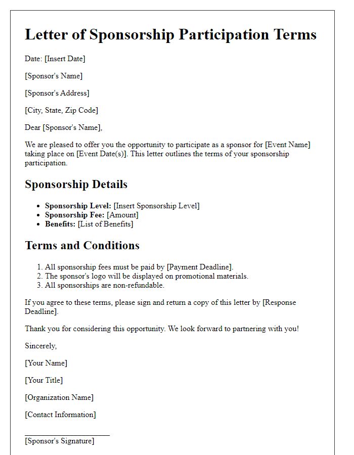 Letter template of sponsorship participation terms