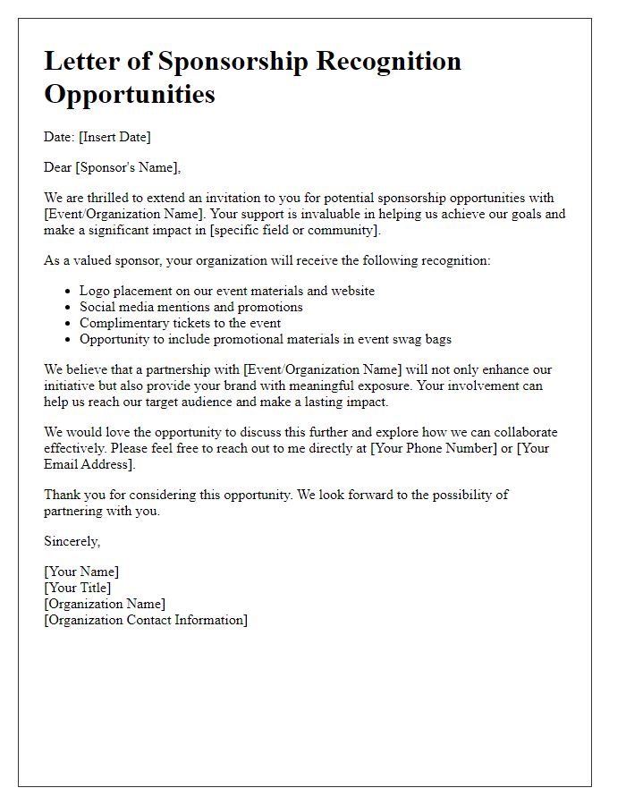 Letter template of sponsorship recognition opportunities