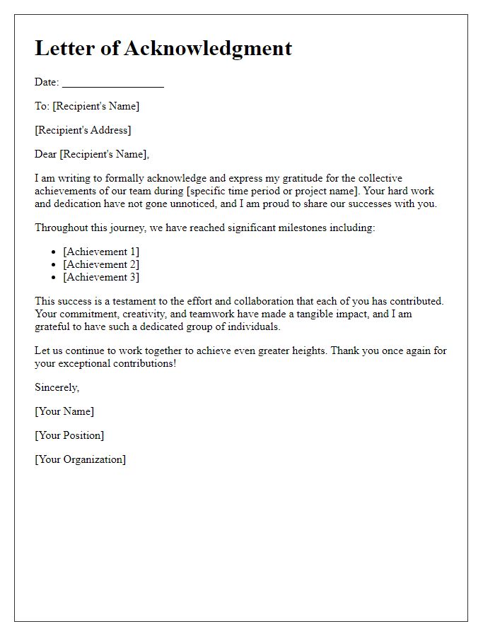 Letter template of acknowledgment for collective achievements.