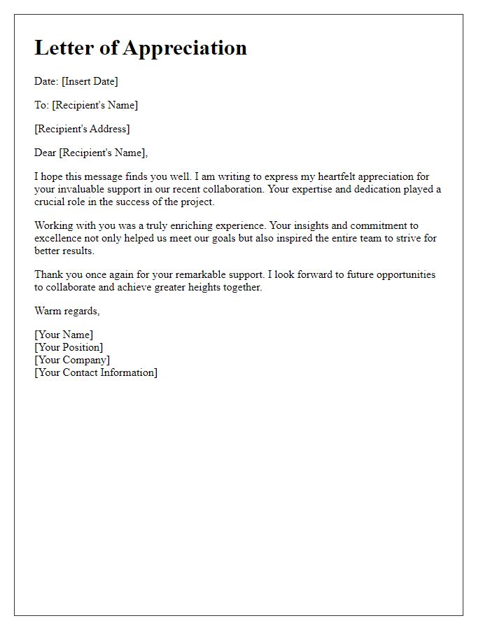 Letter template of appreciation for your invaluable support in collaboration.