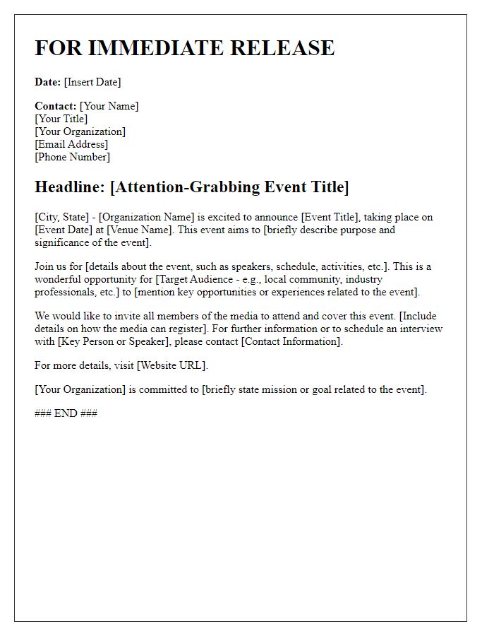 Letter template of media announcement for an event