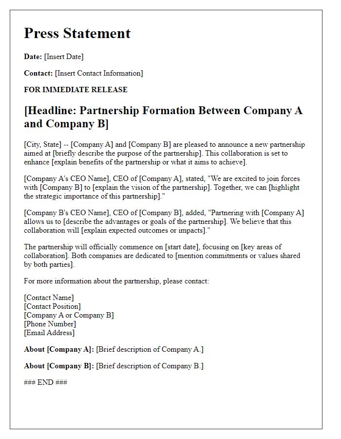 Letter template of press statement for partnership formation