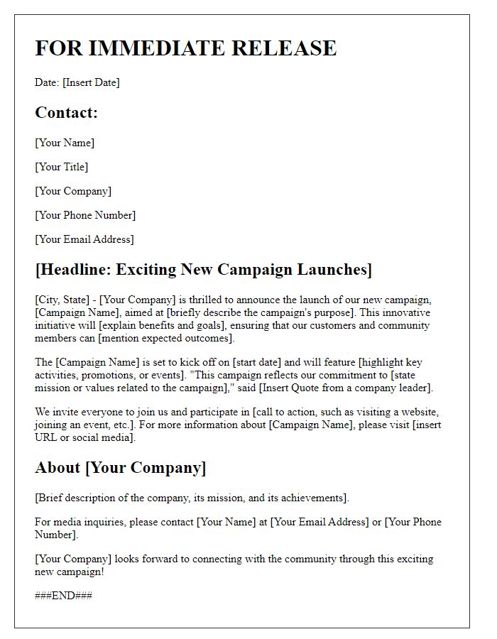 Letter template of promotional release for a new campaign