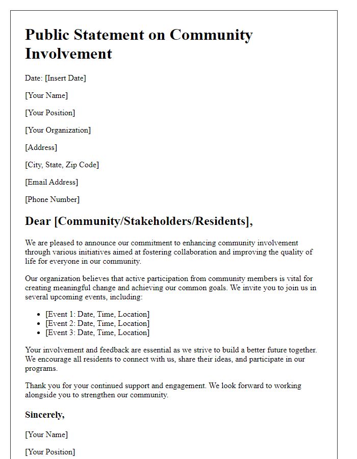 Letter template of public statement for community involvement