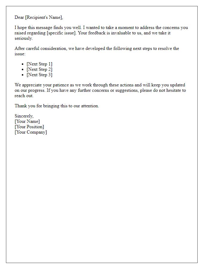 Letter template of Addressing Your Concerns and Next Steps
