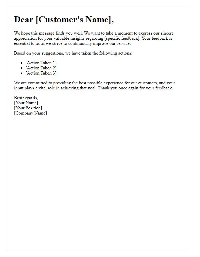 Letter template of Customer Insight Appreciation and Actions Taken