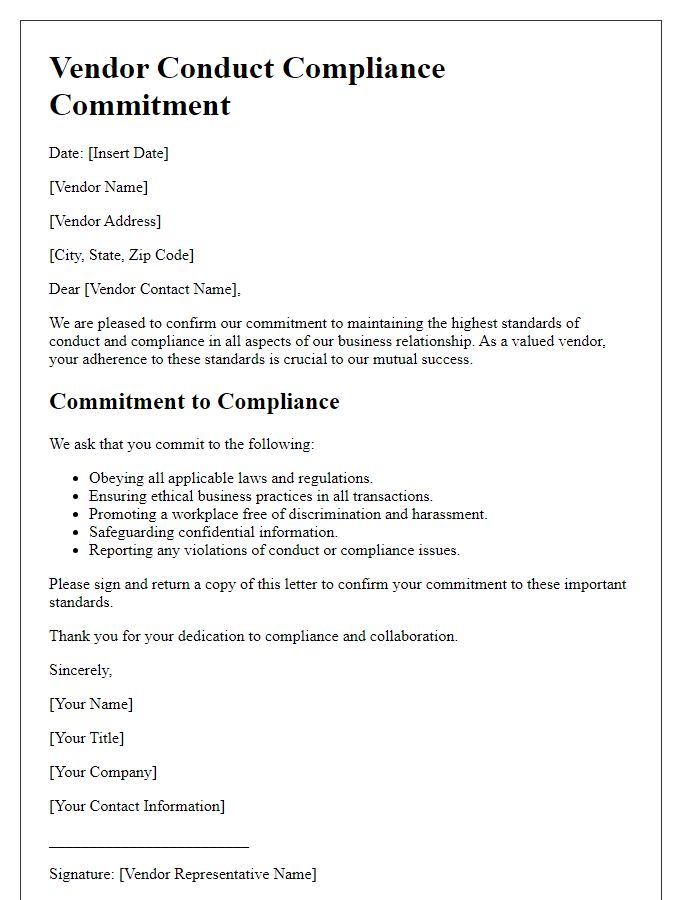 Letter template of Vendor Conduct Compliance Commitment