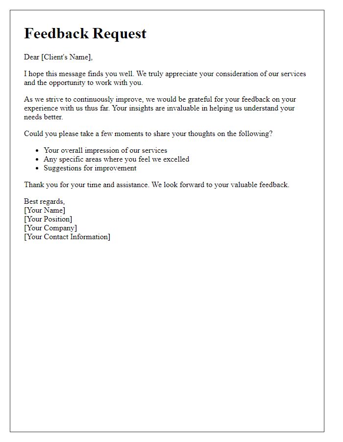 Letter template of feedback request from potential clients