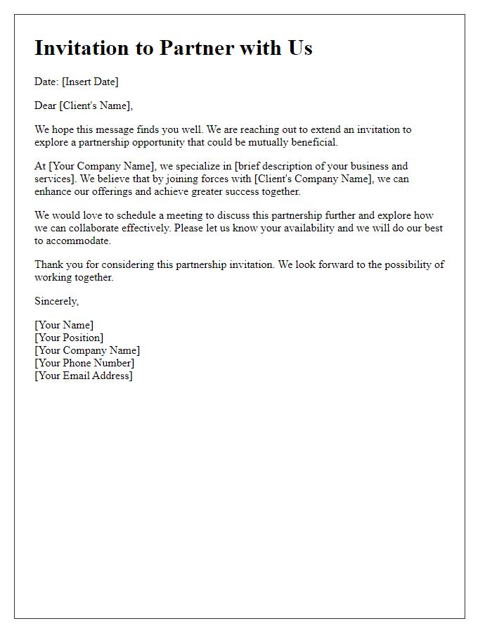 Letter template of partnership invitation for future clients