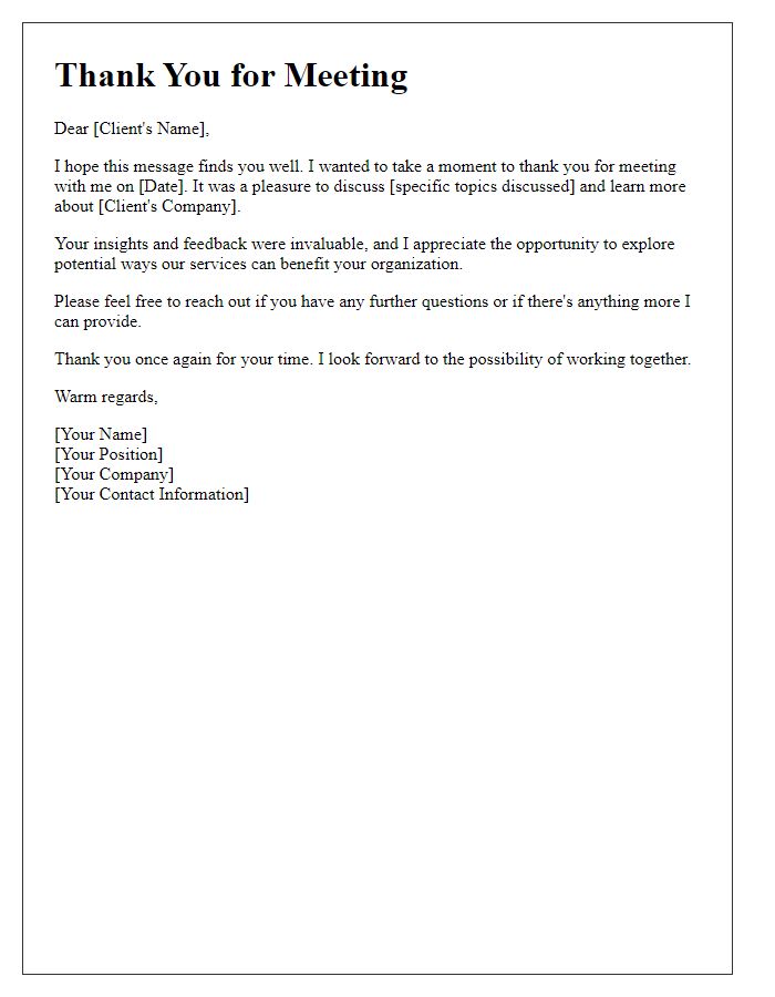 Letter template of thank you for meeting with prospective clients