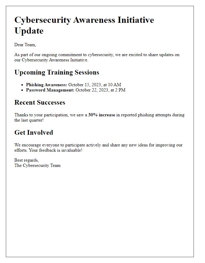 Letter template of cybersecurity awareness initiative update