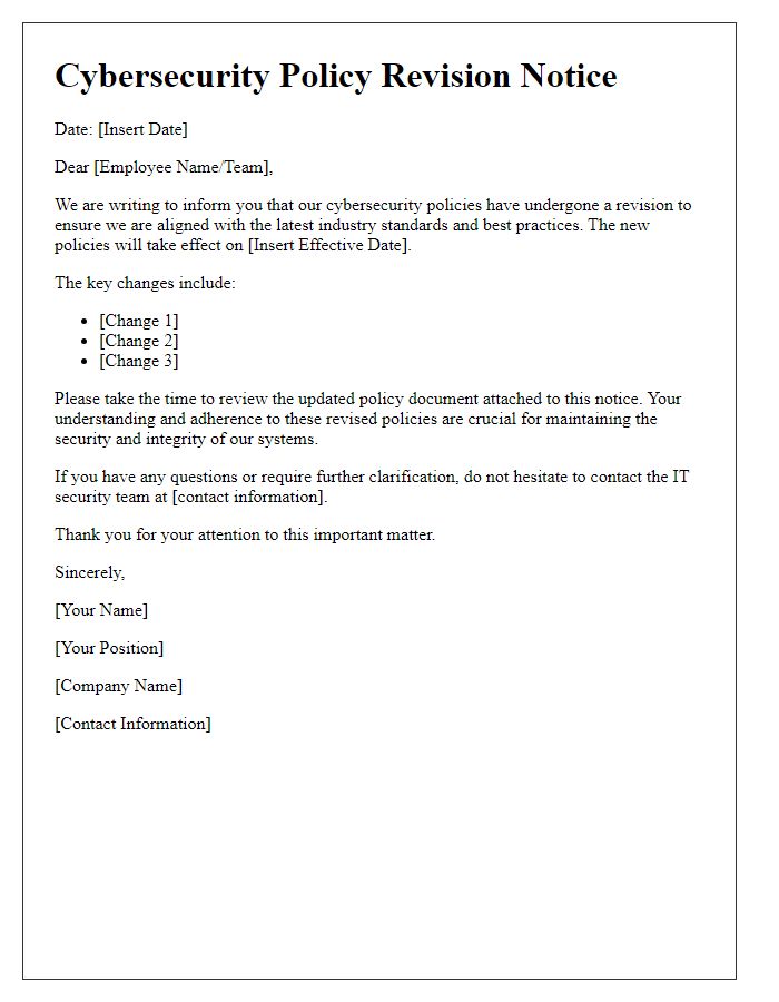 Letter template of cybersecurity policy revision notice