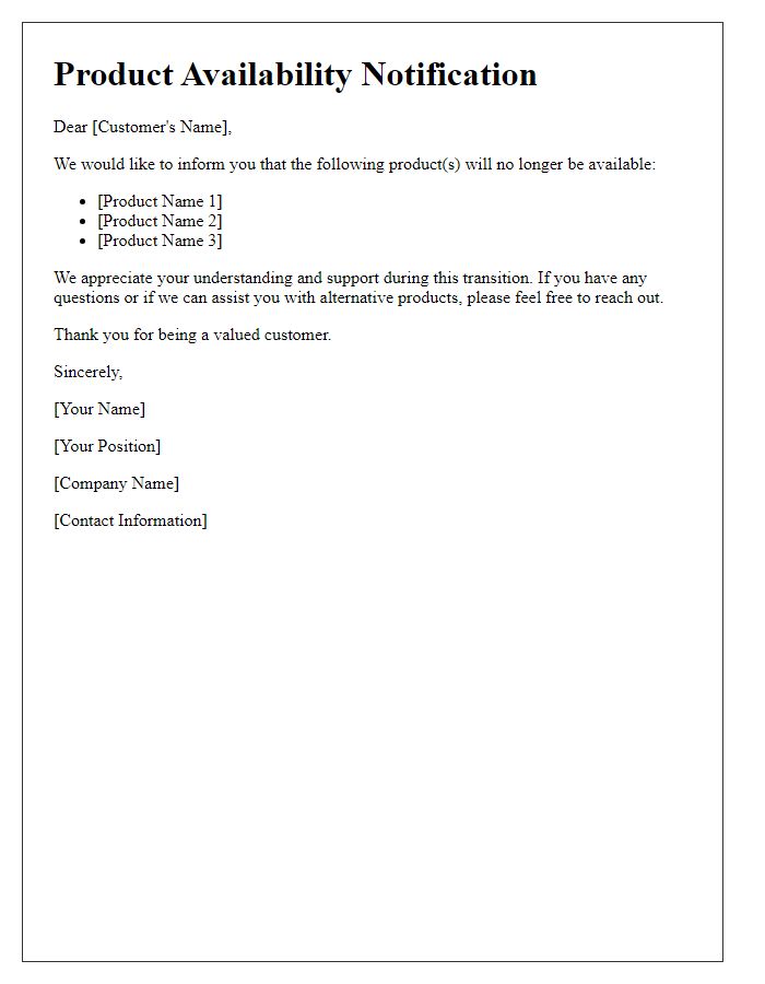 Letter template of ending product availability statement