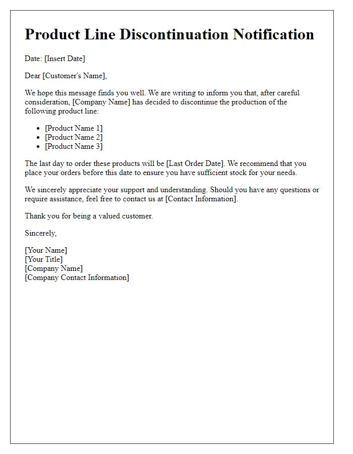 Letter template of product line discontinuation notification