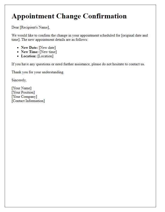 Letter template of appointment change confirmation