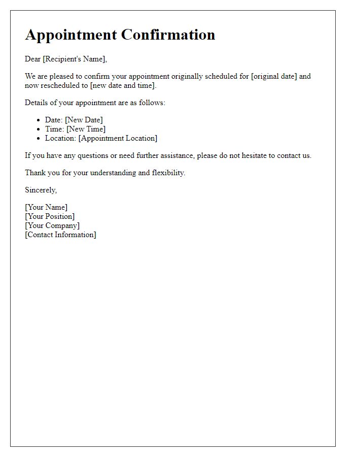 Letter template of appointment confirmation after rescheduling