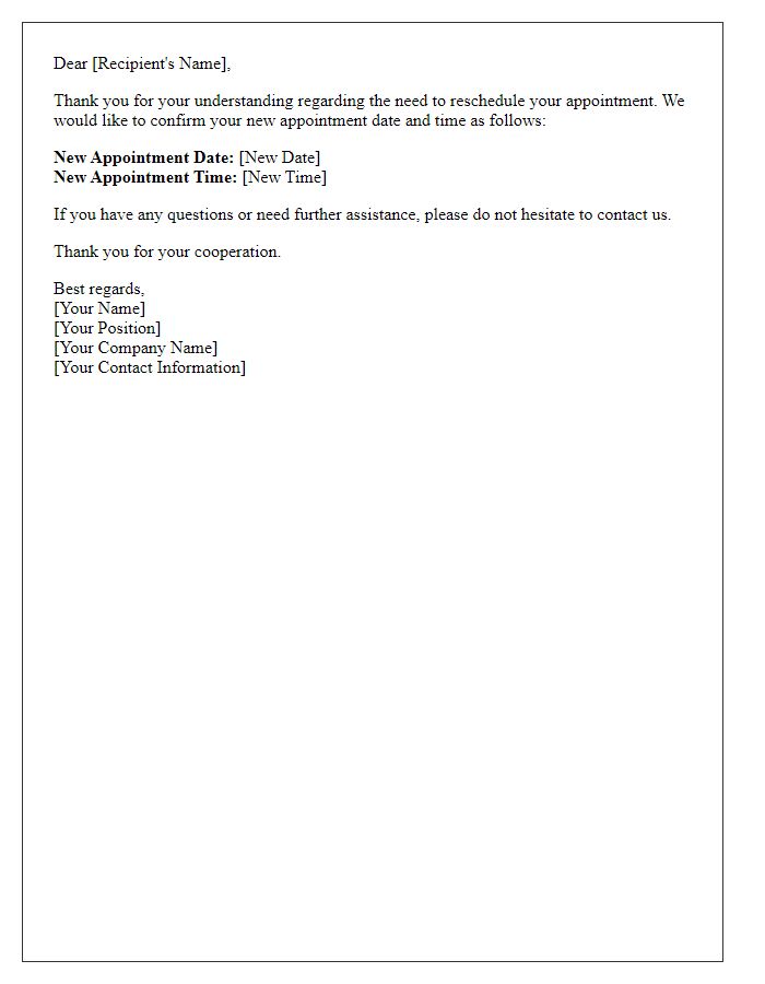 Letter template of appointment rescheduling confirmation