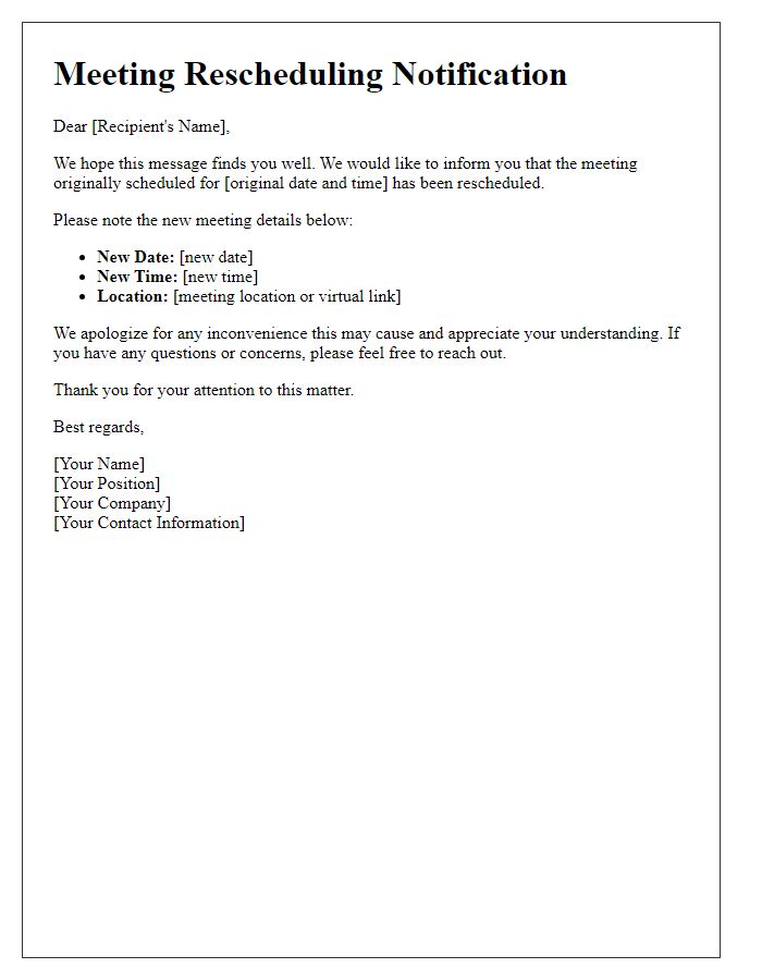 Letter template of rescheduled meeting notification