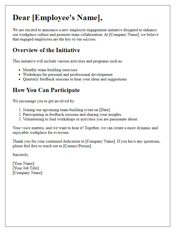 Letter template of employee engagement initiative