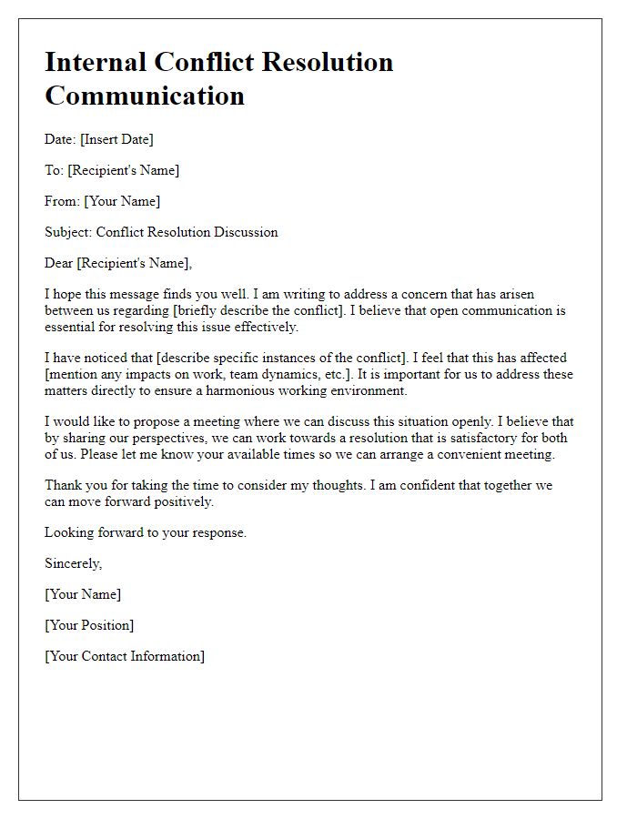 Letter template of internal conflict resolution communication