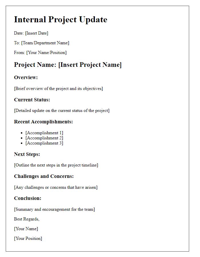 Letter template of internal project update