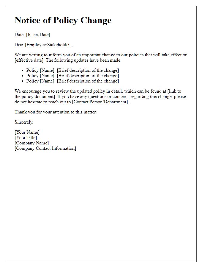 Letter template of policy change notification