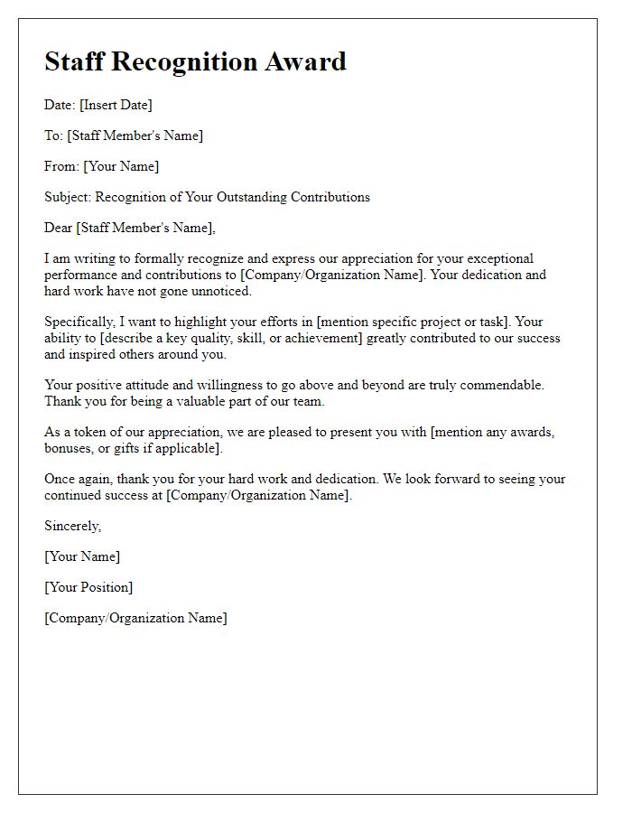 Letter template of staff recognition