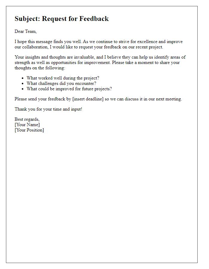 Letter template of team feedback request