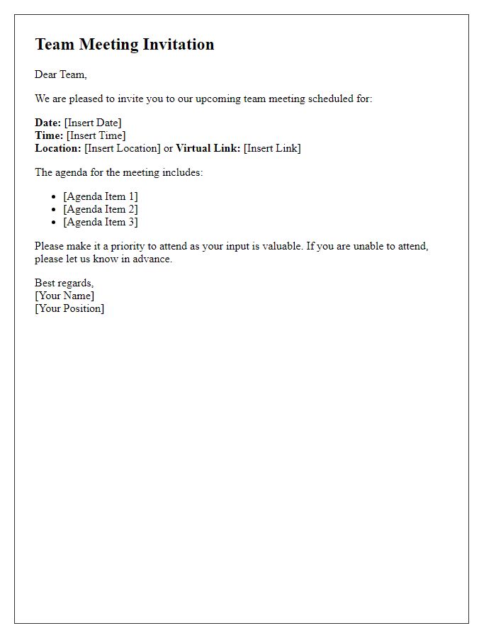 Letter template of team meeting invitation