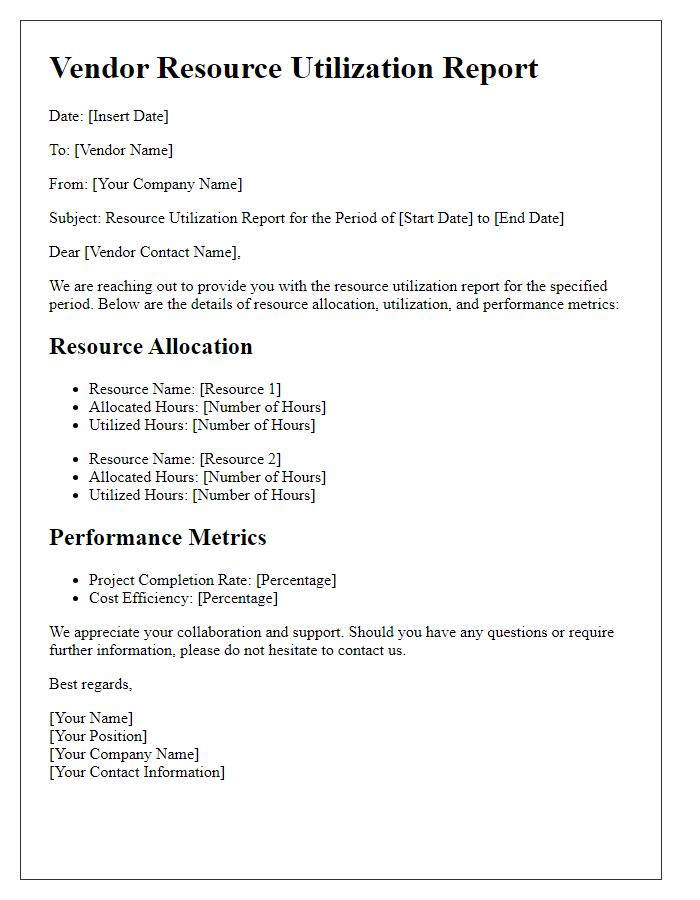 Letter template of vendor resource utilization report.