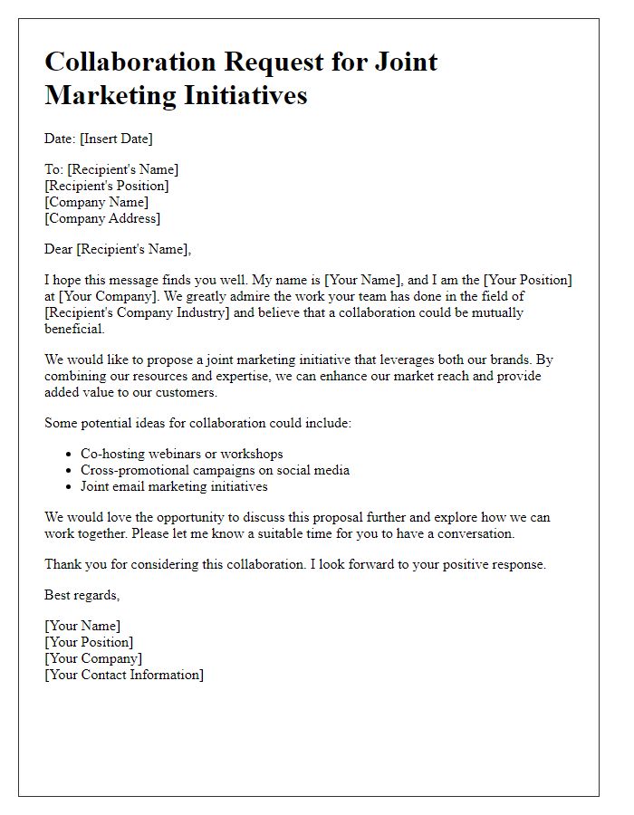 Letter template of collaboration request for joint marketing initiatives