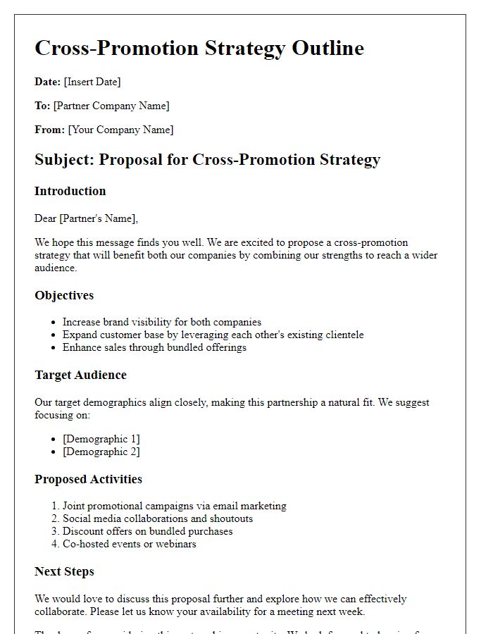 Letter template of cross-promotion strategy outline for related goods